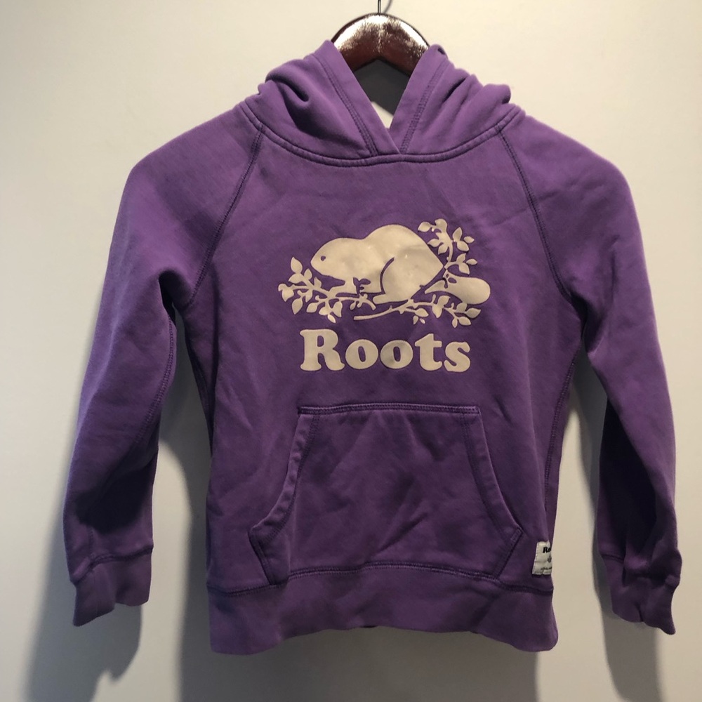 Roots Kids Purple Pullover Hoodie with Beaver Logo